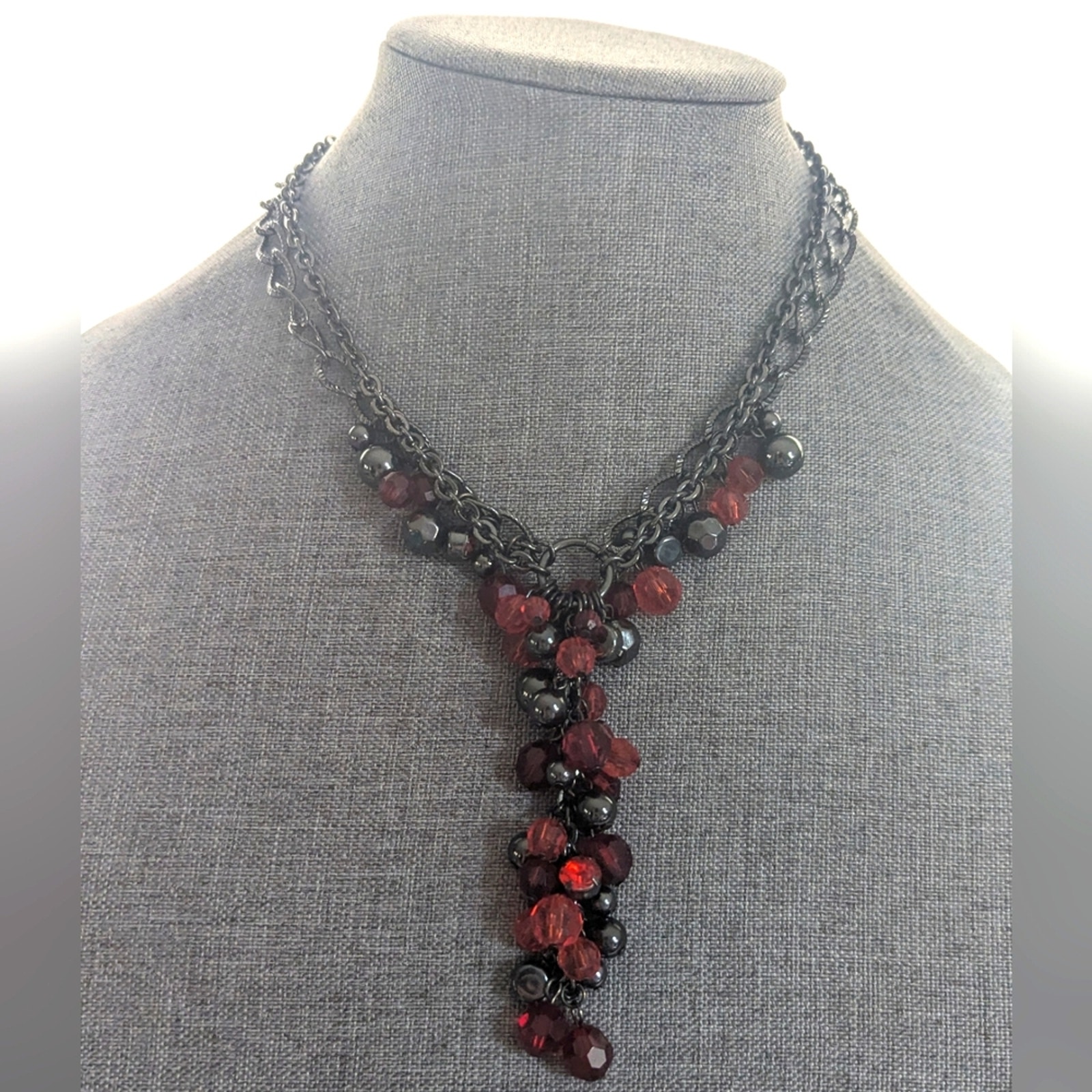 Bijoux Terner Gunmetal Gray Double Chain Y Drop Chacha Dangle Necklace